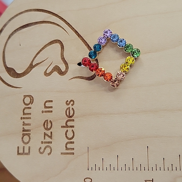 Rainbow Crystal Square Stud Earrings - Picture 3 of 6